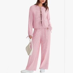 Pink Striped Women's Pajama Set (T20)